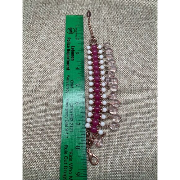 Coldwater Creek Fringe Necklace & Bracelet Set  Pink White Clear Acrylic Adjusta - Picture 6 of 8
